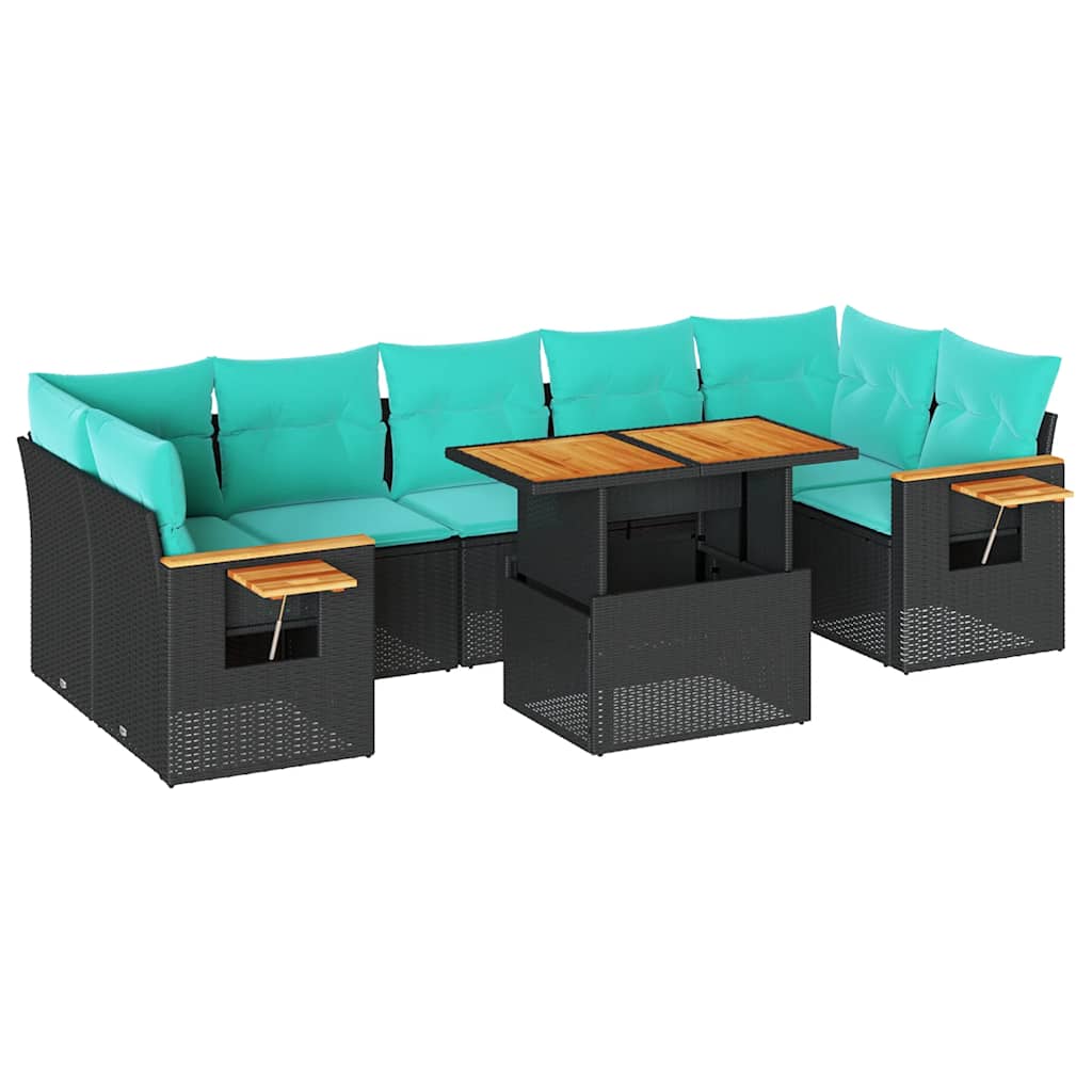 sofasæt til haven 8 dele med hynder polyrattan sort - Image 2