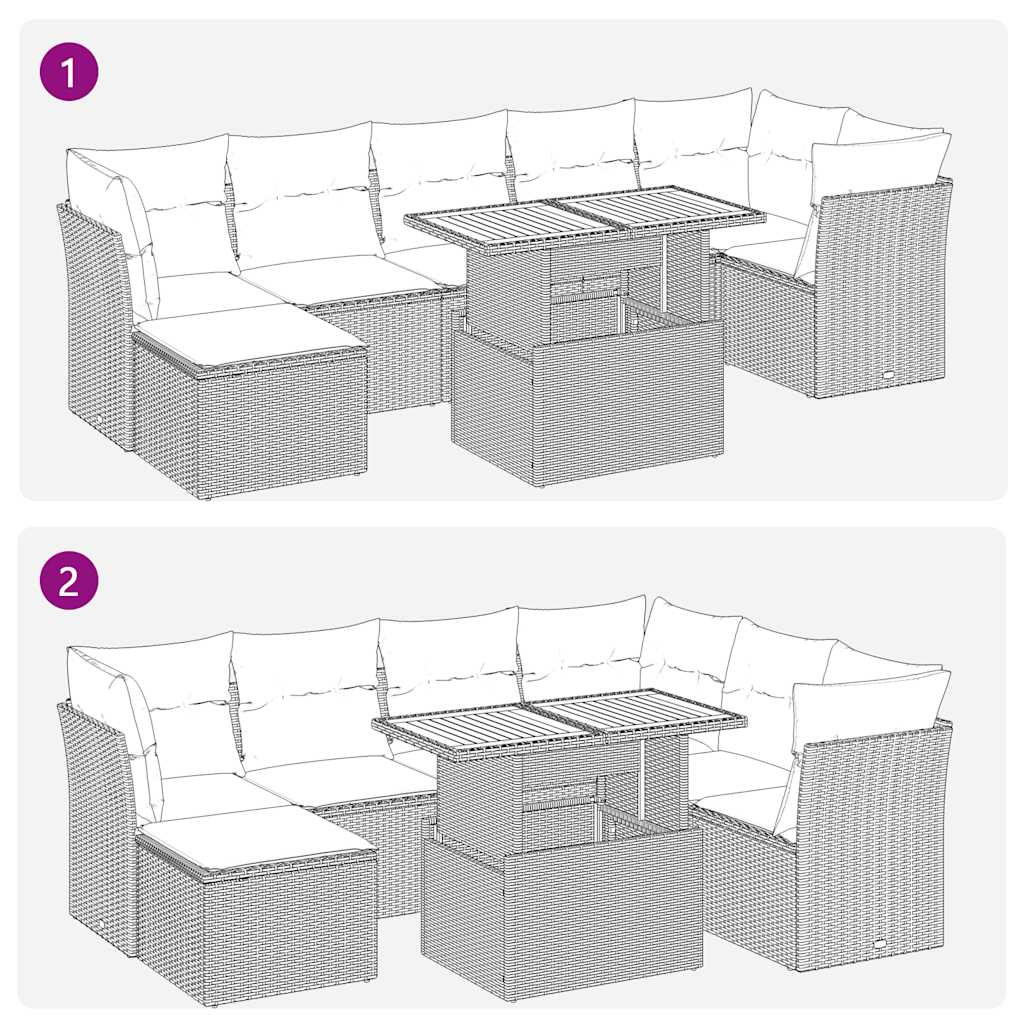 sofasæt til haven 8 dele med hynder polyrattan sort - Image 9