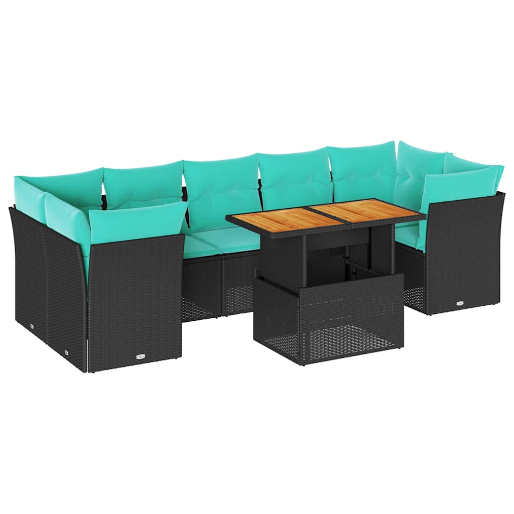sofasæt til haven 8 dele med hynder polyrattan sort - Image 2