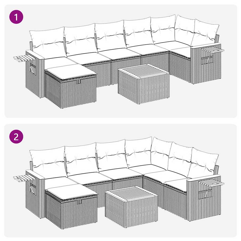 sofasæt til haven 8 dele med hynder polyrattan sort - Image 10
