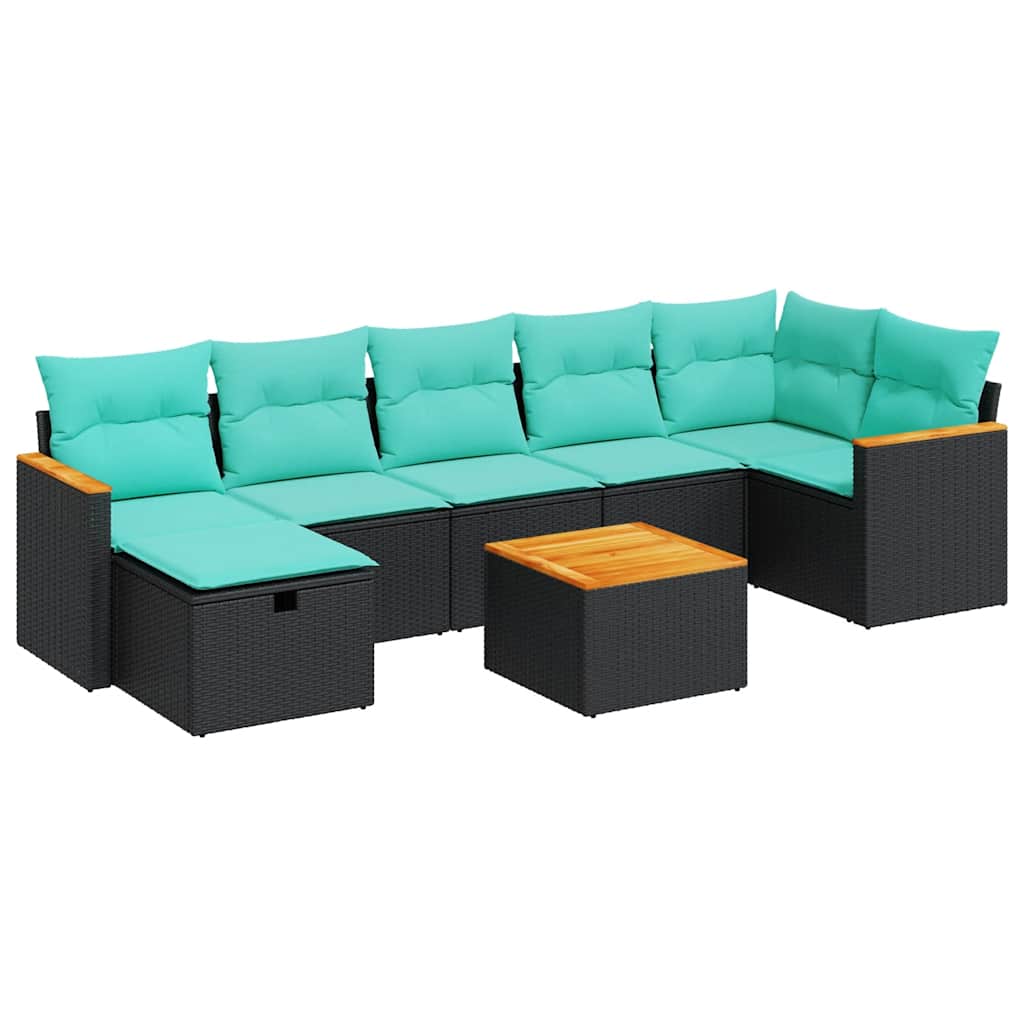 sofasæt til haven 8 dele med hynder polyrattan sort - Image 2