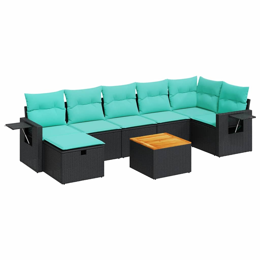 sofasæt til haven 8 dele med hynder polyrattan sort - Image 2