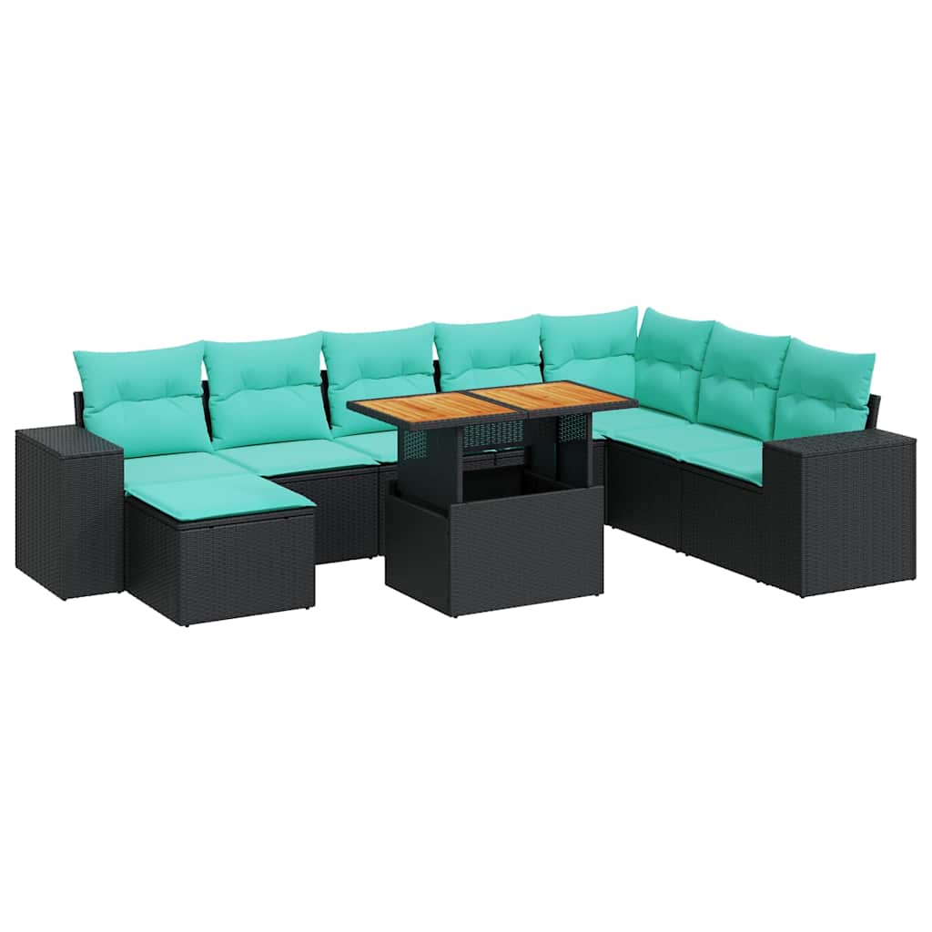 sofasæt til haven 9 dele med hynder polyrattan sort - Image 2