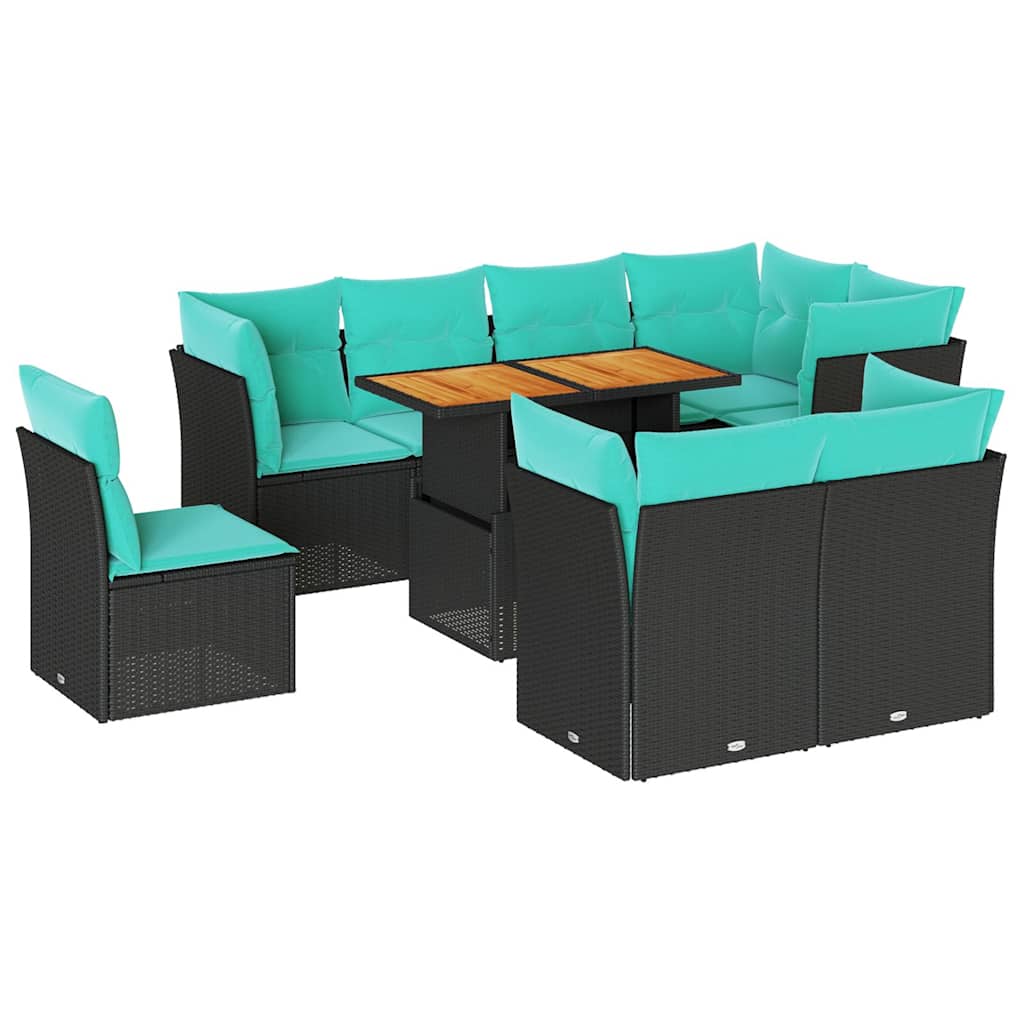 sofasæt til haven 9 dele med hynder polyrattan sort - Image 2