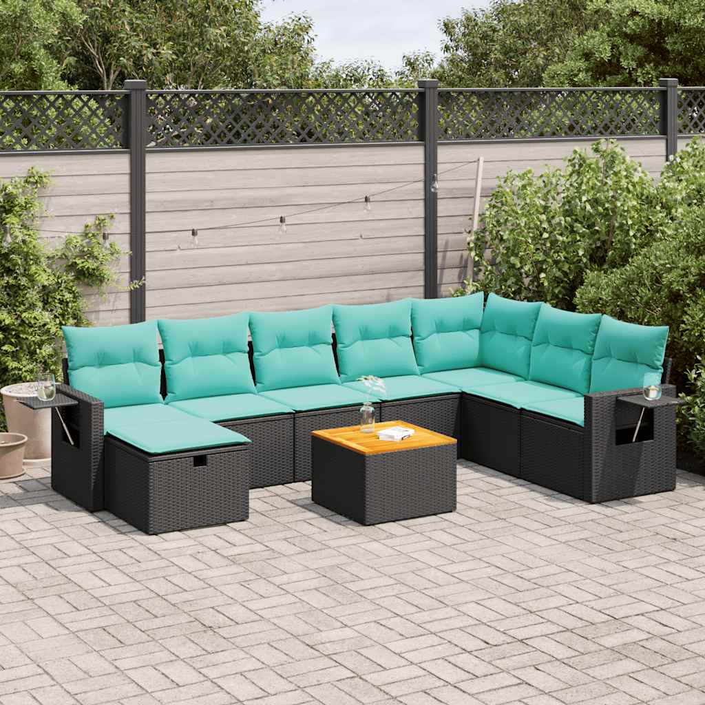 sofasæt til haven 9 dele med hynder polyrattan sort