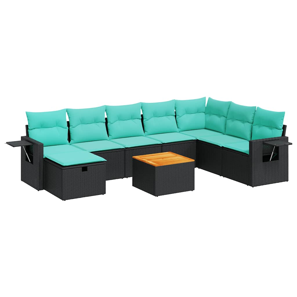 sofasæt til haven 9 dele med hynder polyrattan sort - Image 2