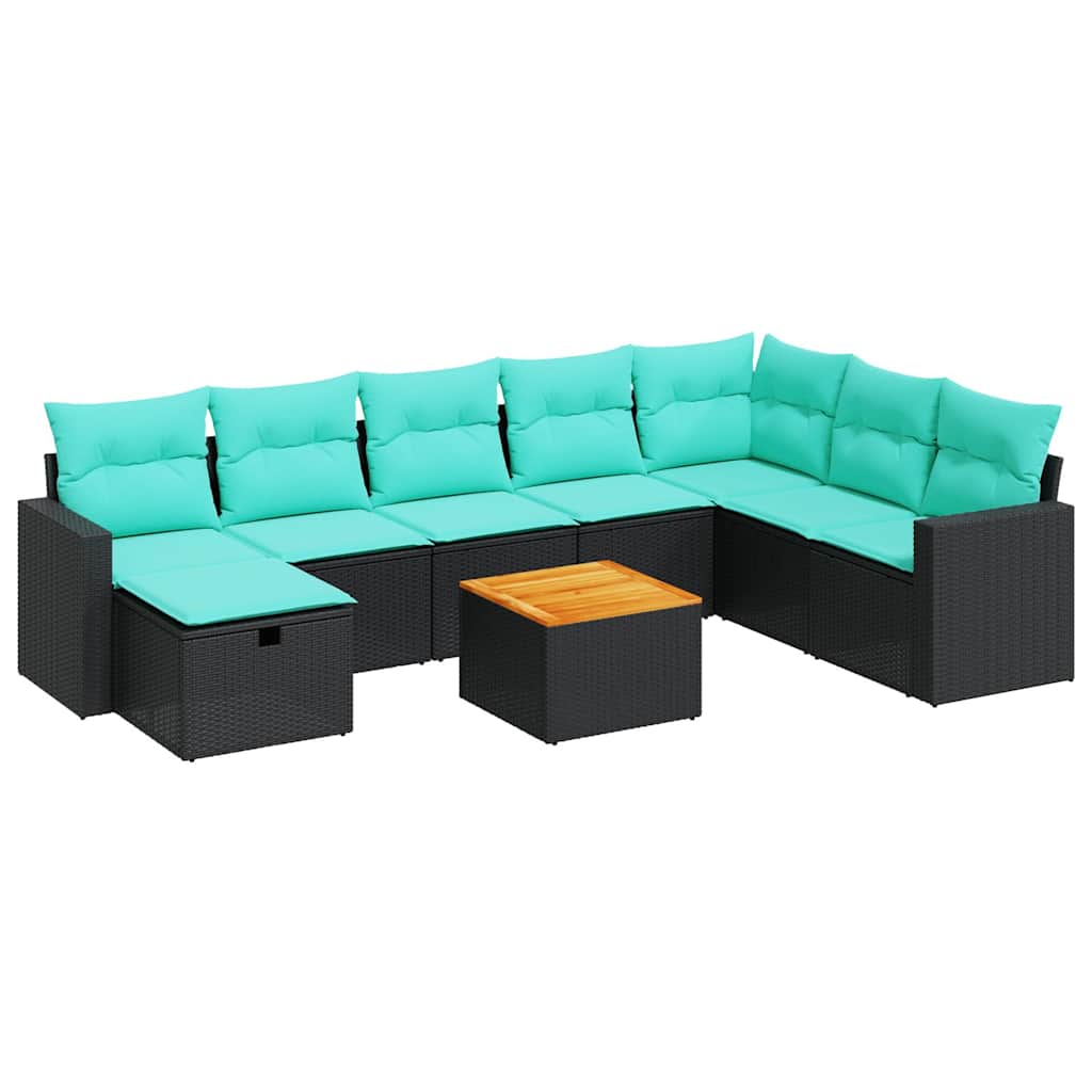 sofasæt til haven 9 dele med hynder polyrattan sort - Image 2