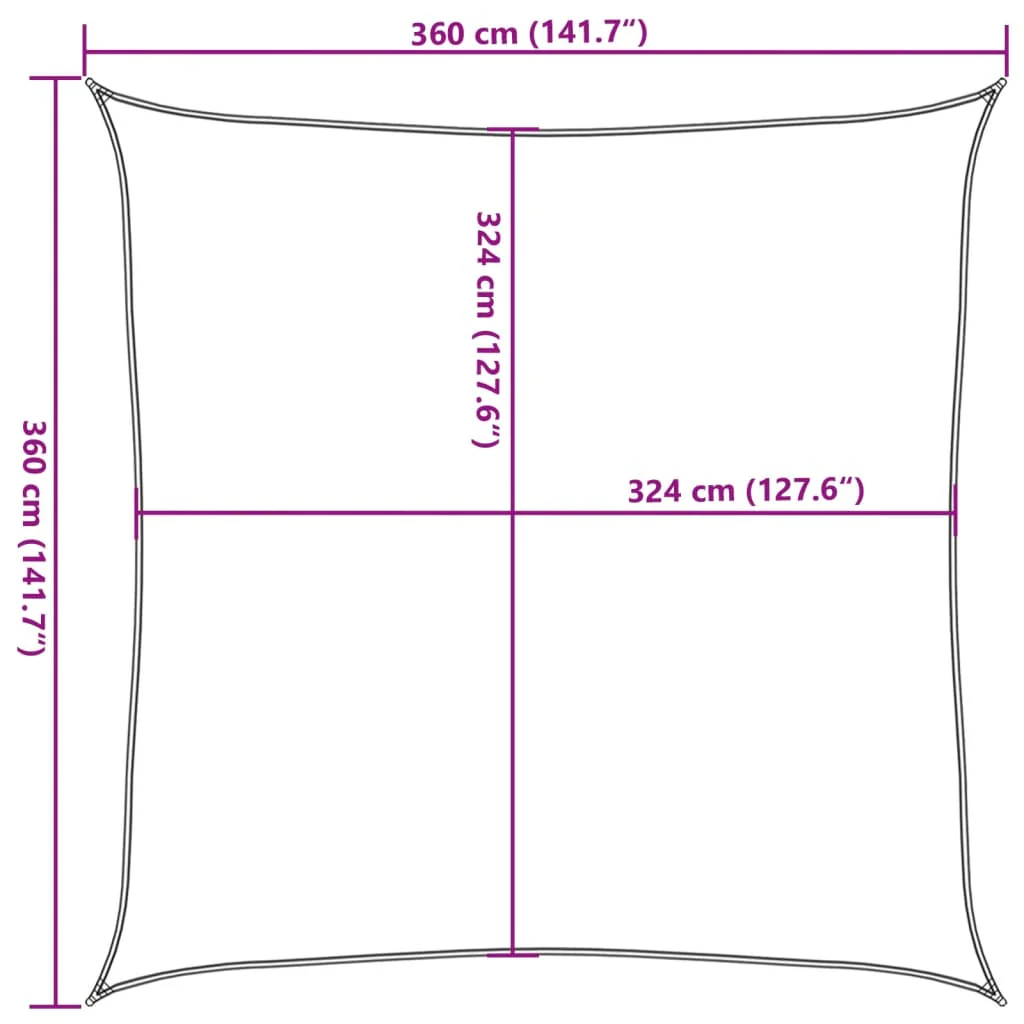 solsejl 3,6x3,6 m 160 g/m² HDPE firkantet lysegrå - Image 9
