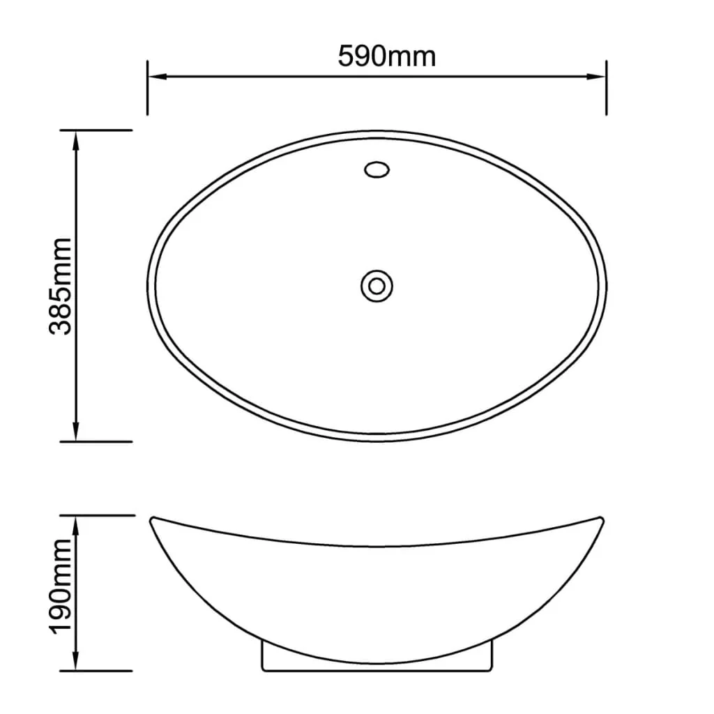 Sort Luksus Keramisk Basin Oval med overløb 59 x 38,5 cm - Image 7