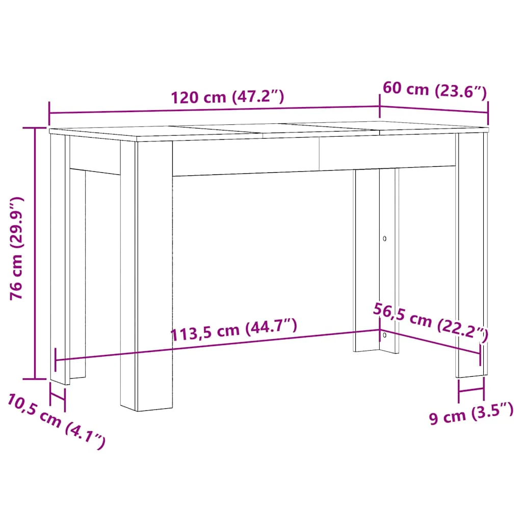 spisebord 120x60x76 cm konstrueret træ betongrå - Image 6