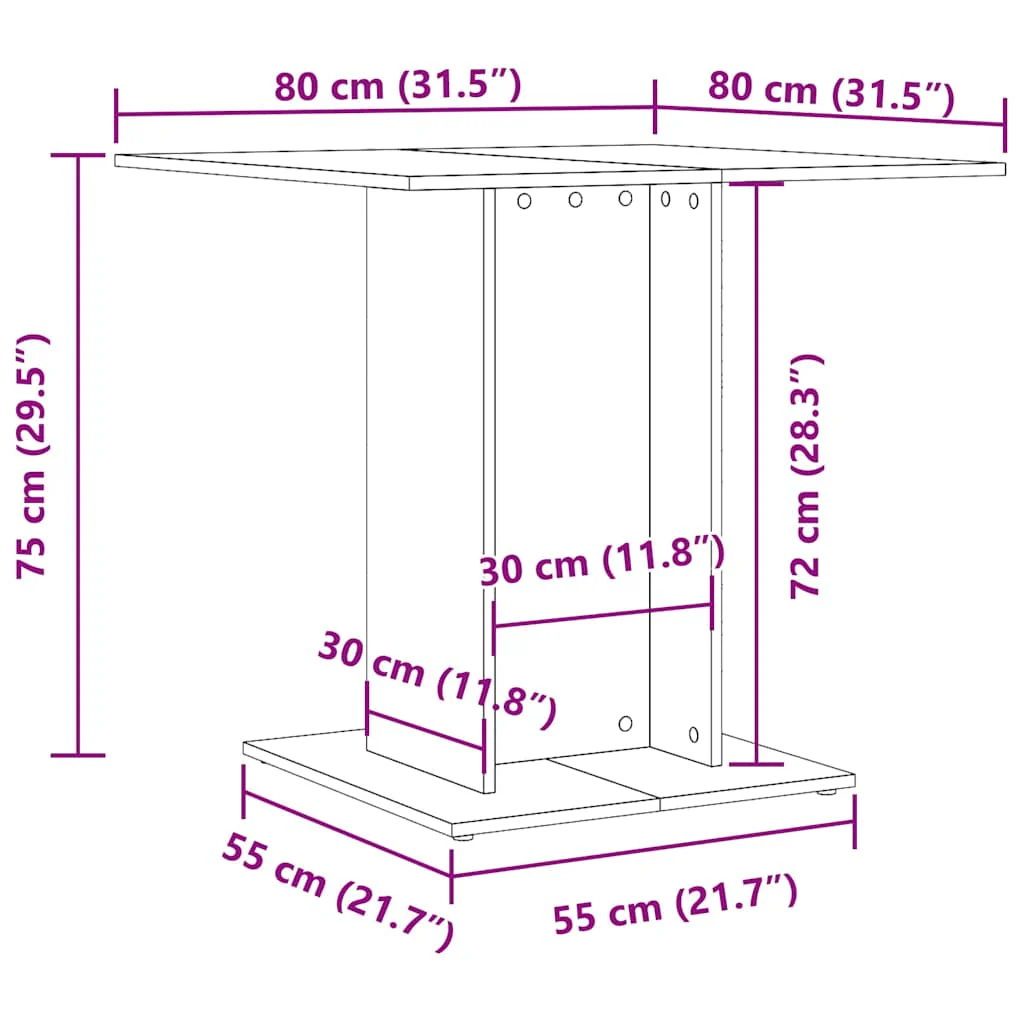 spisebord 80 x 80 x 75 cm konstrueret træ antikt trælook - Image 9