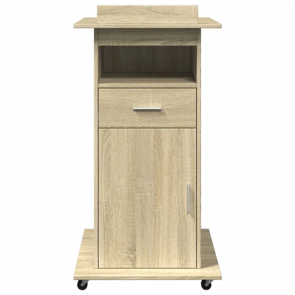 talerstol med hjul skuffe 55x55x107cm konstrueret træ sonoma eg - Image 4