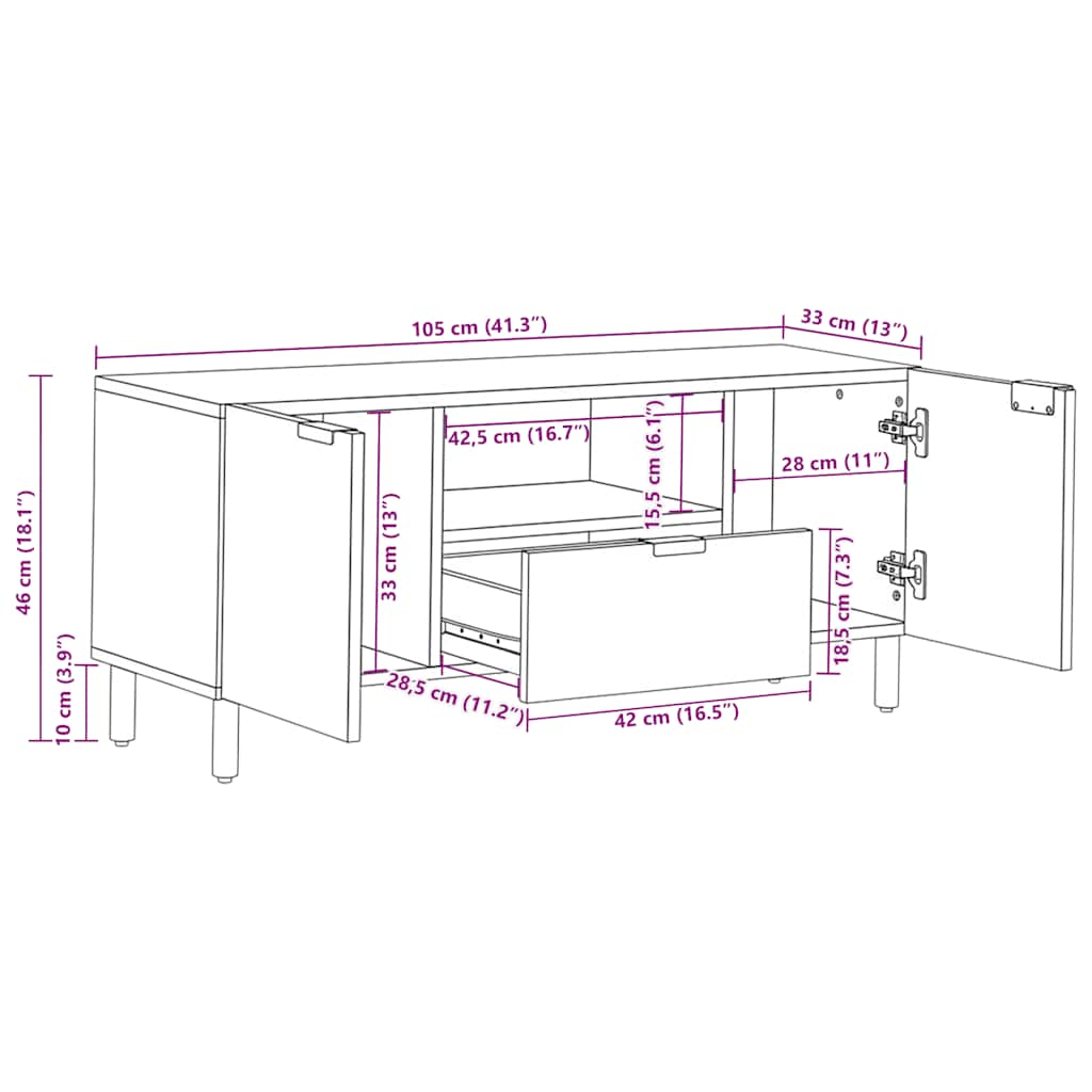 tv-bord 105x33x46 cm konstrueret træ sort - Image 10