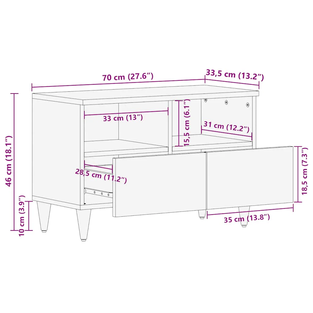 tv-bord 70x33,5x46 cm massivt mangotræ lysegrå - Image 10