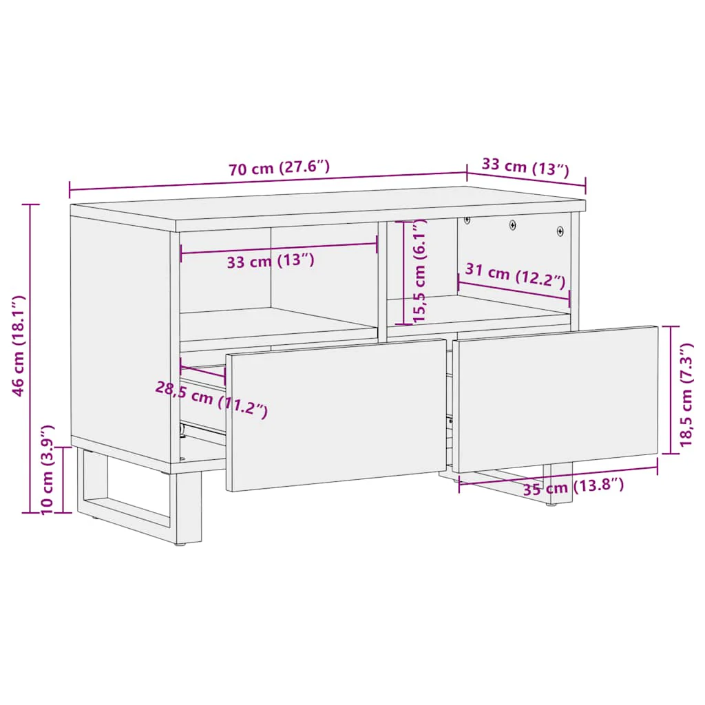 tv-bord 70x33x46 cm massivt mangotræ sort - Image 10