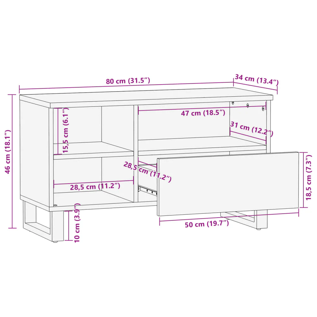 tv-bord 80x34x46 cm massivt akacietræ - Image 10