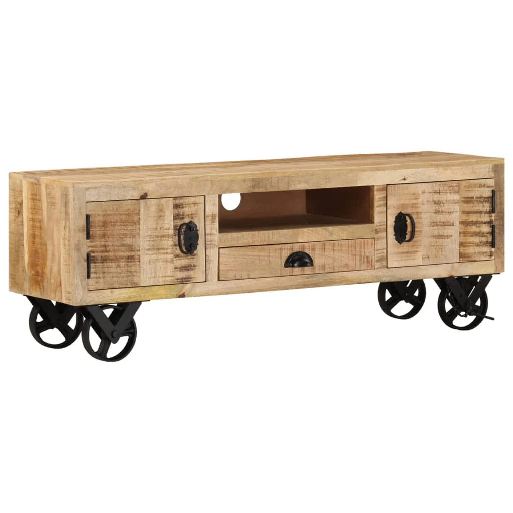 tv-bord med hjul 110x30x40 cm ru mangotræ - Image 10