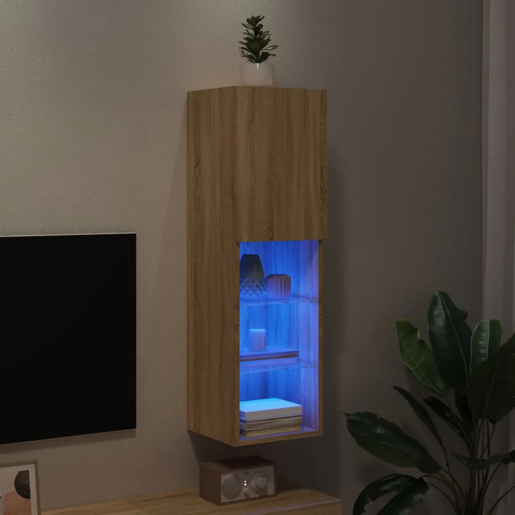 tv-bord med LED-lys 30,5x30x102 cm sonoma-eg - Image 5