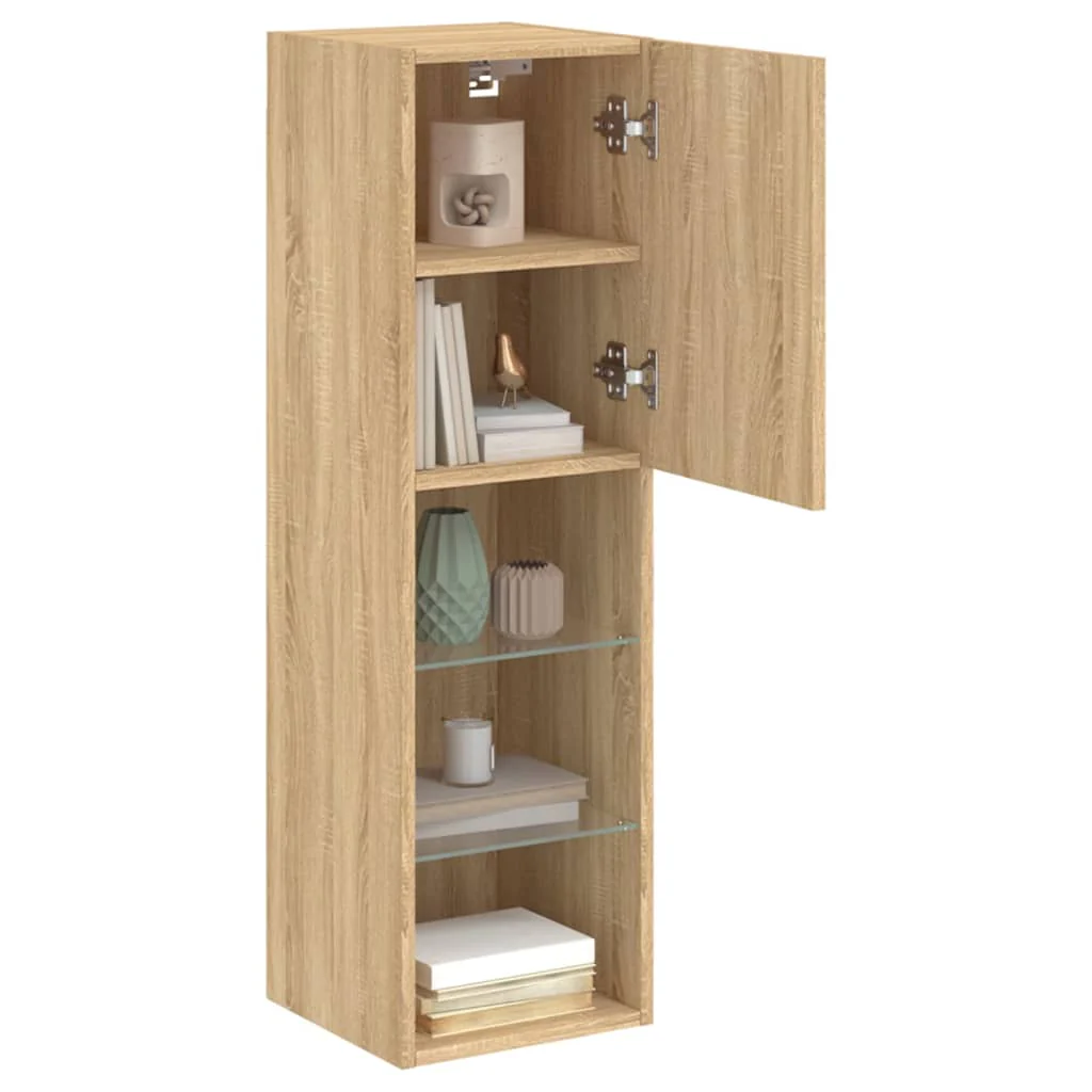 tv-bord med LED-lys 30,5x30x102 cm sonoma-eg - Image 6