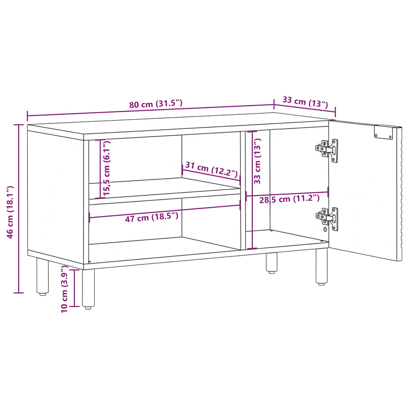 TV Enheder Massivt Akacietræ 80 x 31,5 x 46 cm Konstrueret træ - Image 11