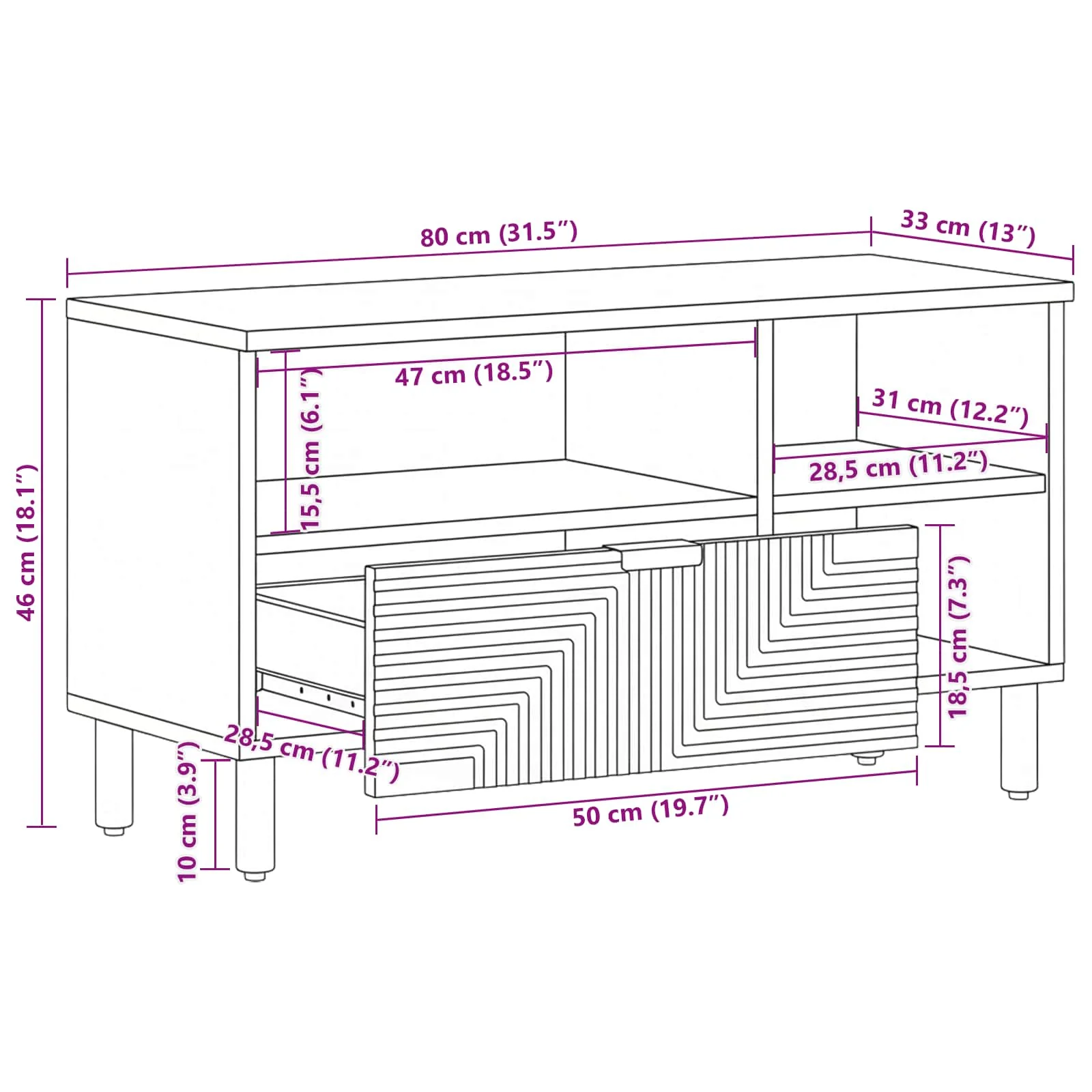 TV Enheder Massivt Akacietræ 80 x 33,5 x 46 cm Konstrueret træ - Image 11