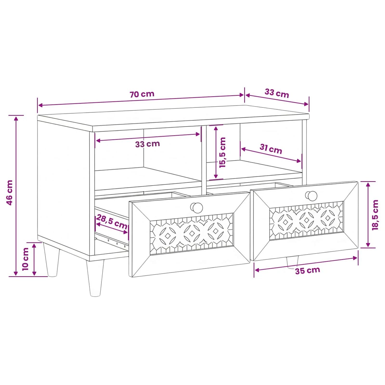 TV Enheder med skuffe Hvid 70 x 33 x 46 cm Konstrueret træ - Image 11
