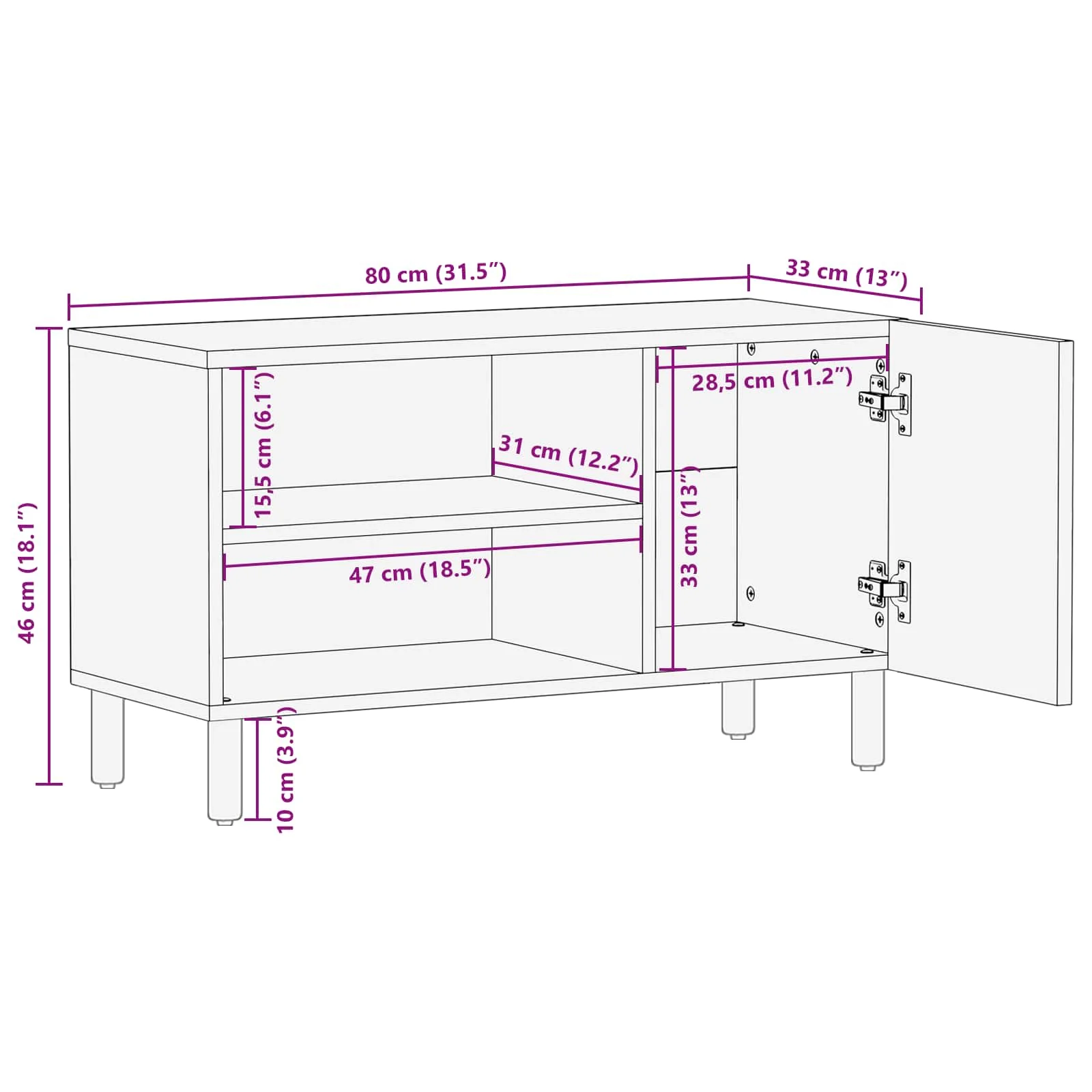 TV-skab Acacia Brun Finish 80 x 33 x 46 cm Massivt mangotræ - Image 11
