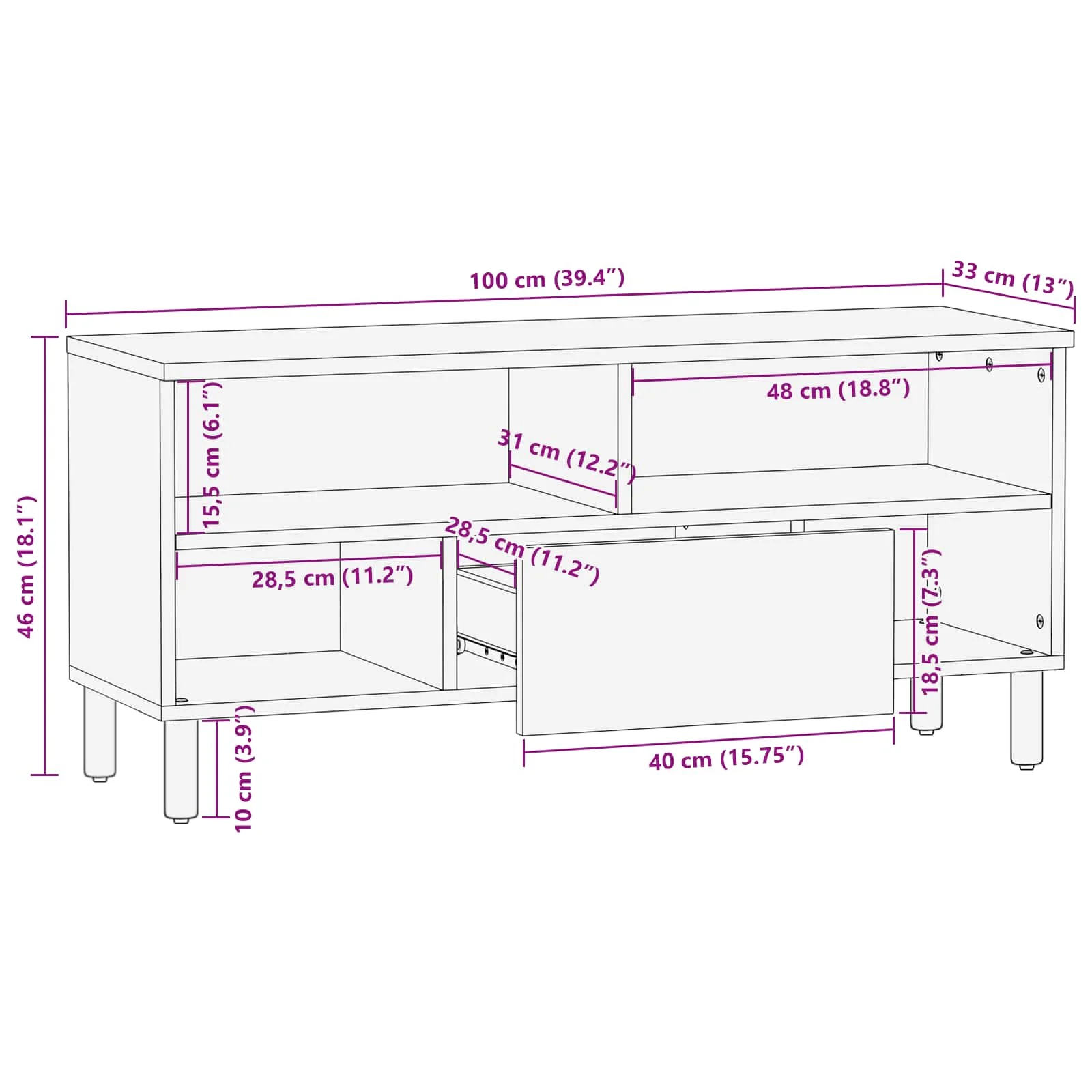 TV-skab Hvid Vask Finish 100 x 33 x 46 cm Massivt mangotræ - Image 11