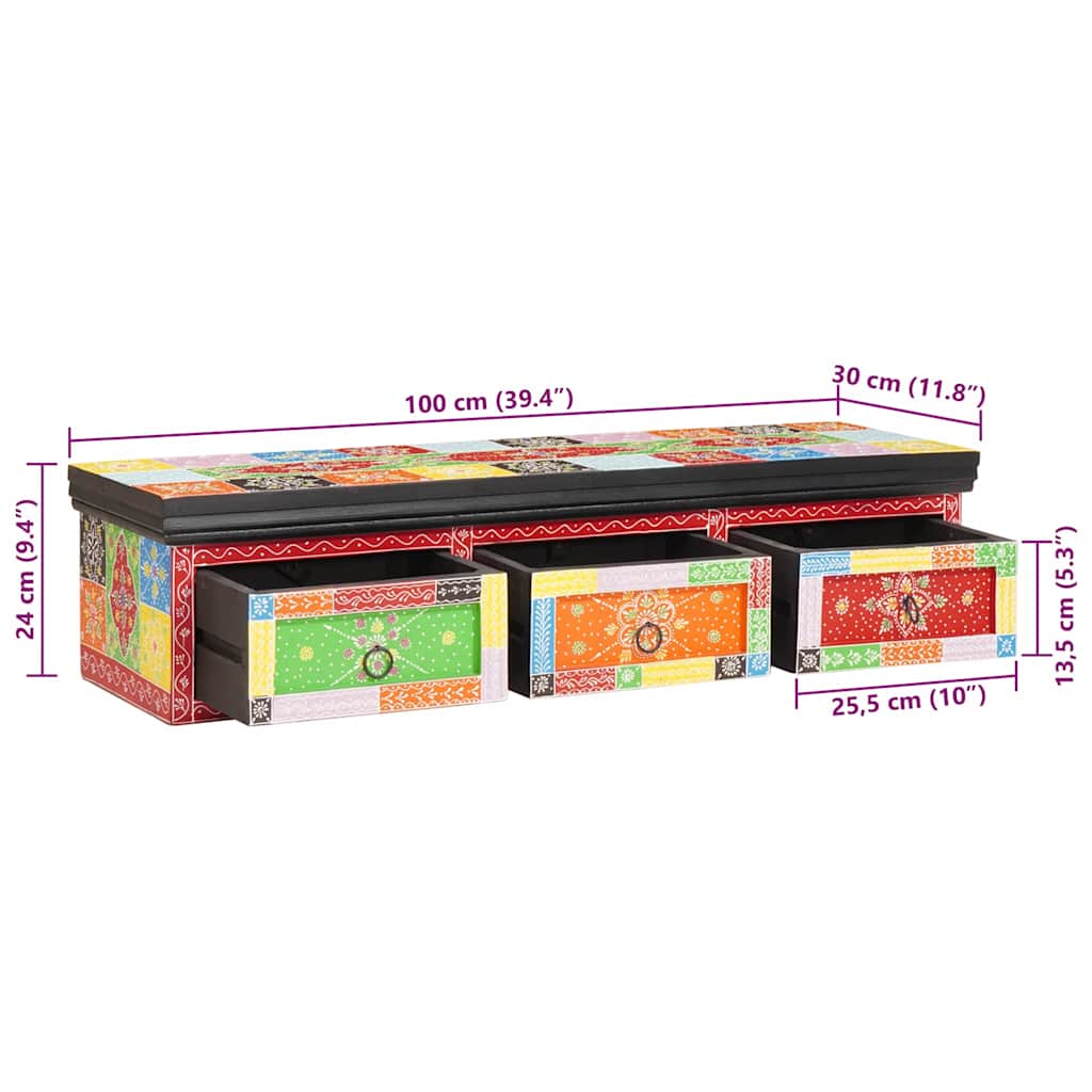 TV-skab med skuffe Flerfarvet 100 x 30 x 24 cm Massivt mangotræ - Image 11