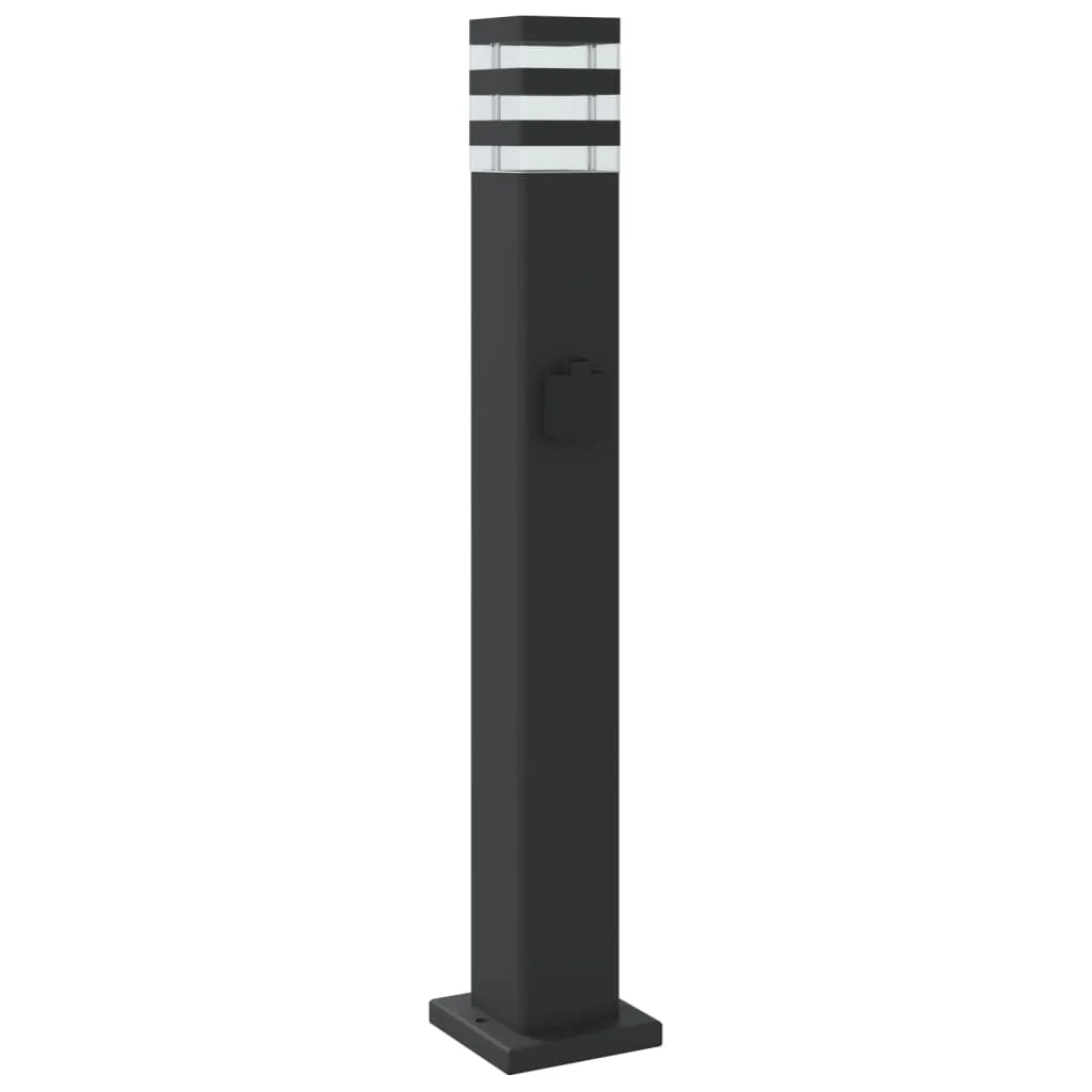 udendørs standerlampe med stikkontakt 80 cm aluminium sort - Image 6