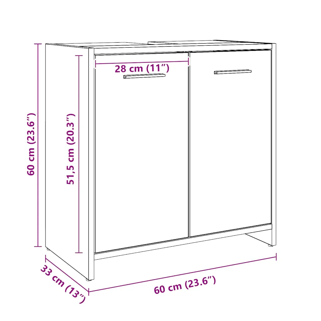 underskab til badeværelse 60x33x60 cm konstrueret træ kunsteg - Image 10