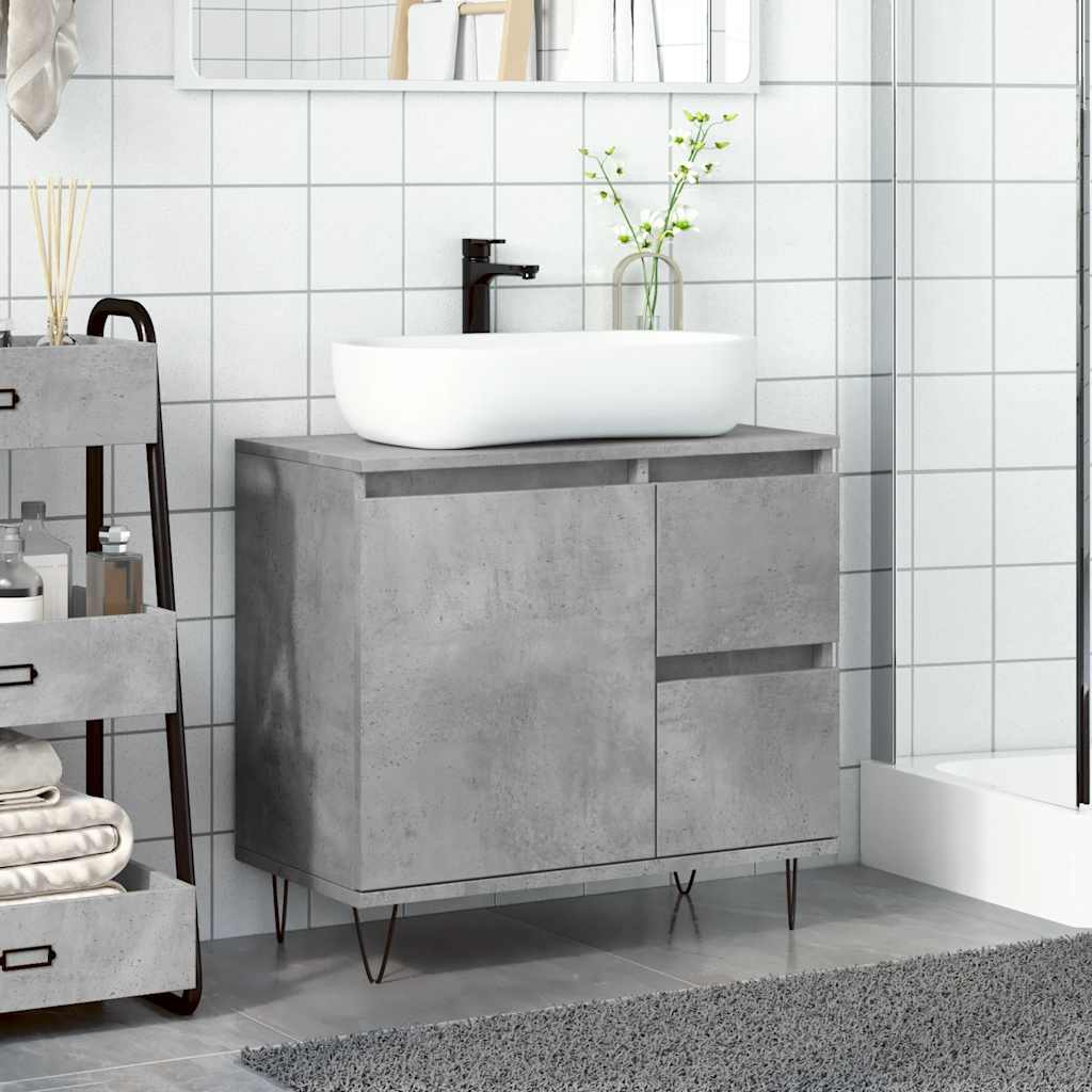 underskab til badeværelse 65x33x60 cm konstrueret træ betongrå - Image 3