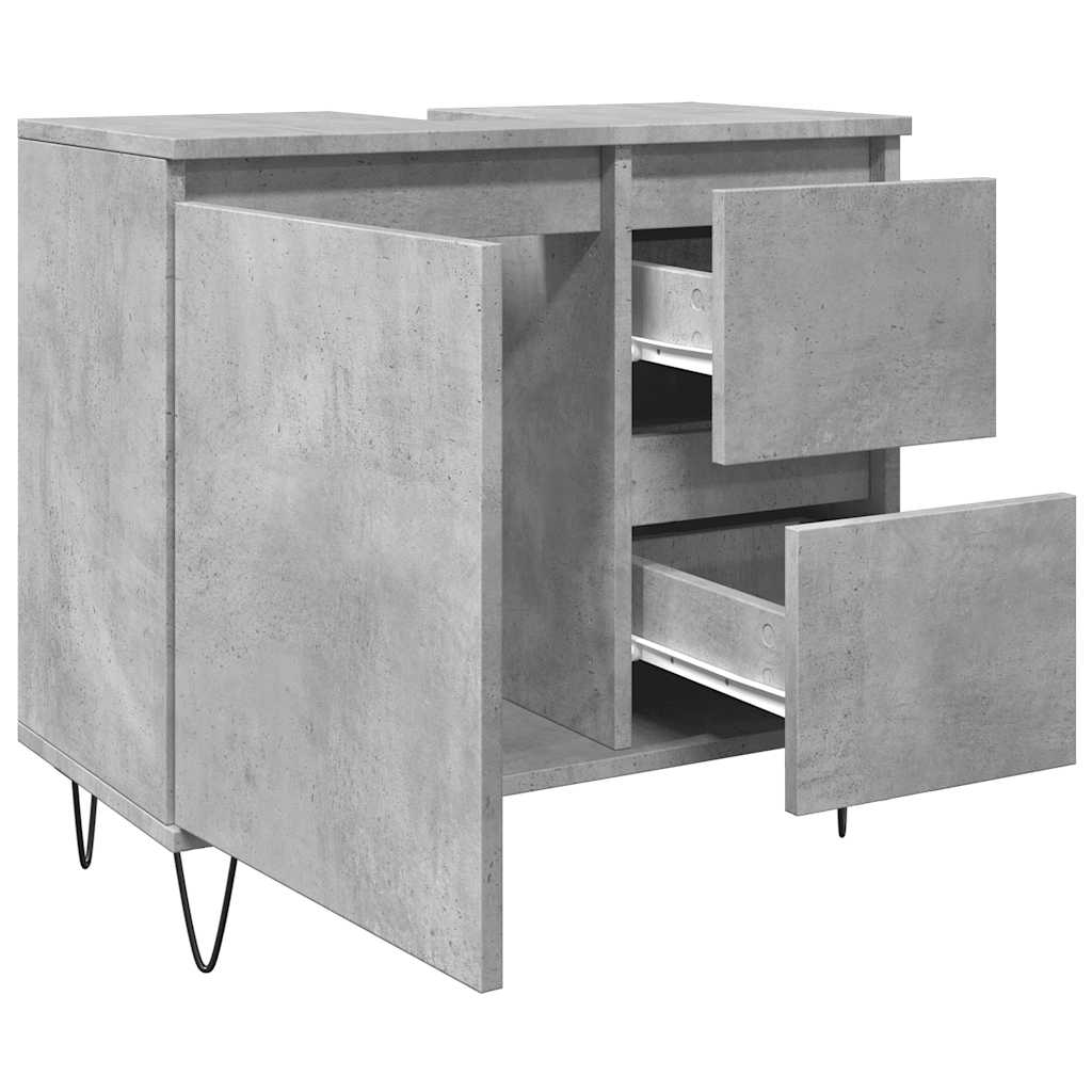 underskab til badeværelse 65x33x60 cm konstrueret træ betongrå - Image 5
