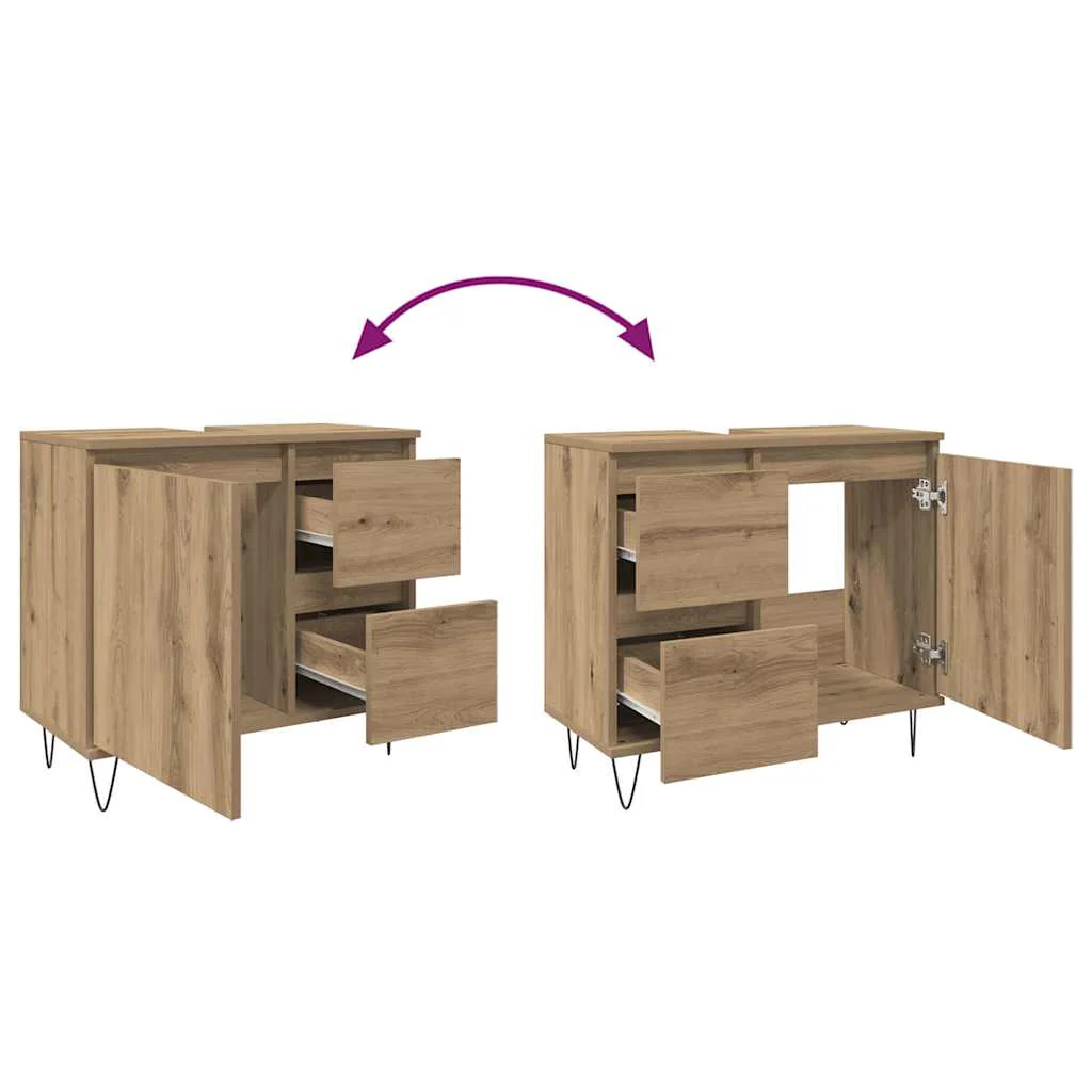 underskab til badeværelse 65x33x60 cm konstrueret træ kunsteg - Image 8
