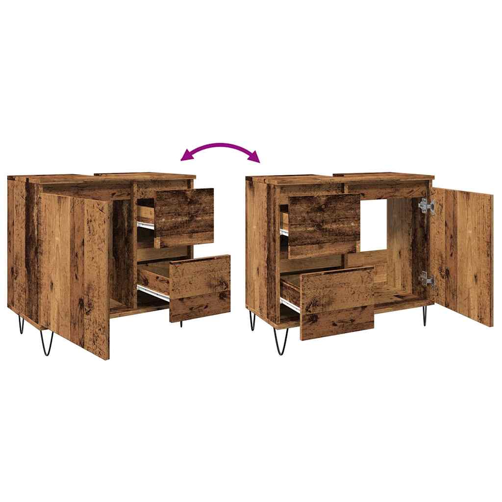 underskab til badeværelse 65x33x60cm konstrueret træ antikt træ - Image 8