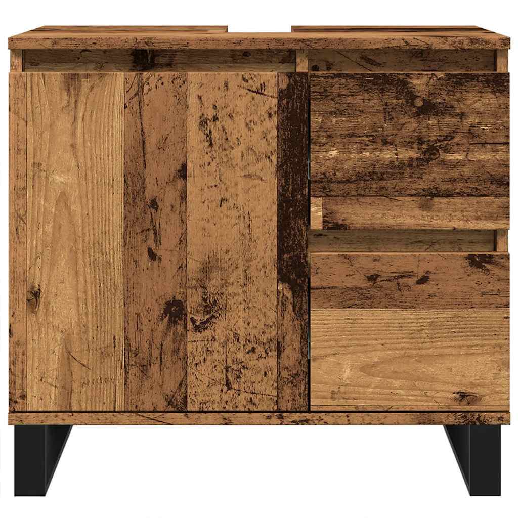 underskab til badeværelse 65x33x60cm konstrueret træ antikt træ - Image 4