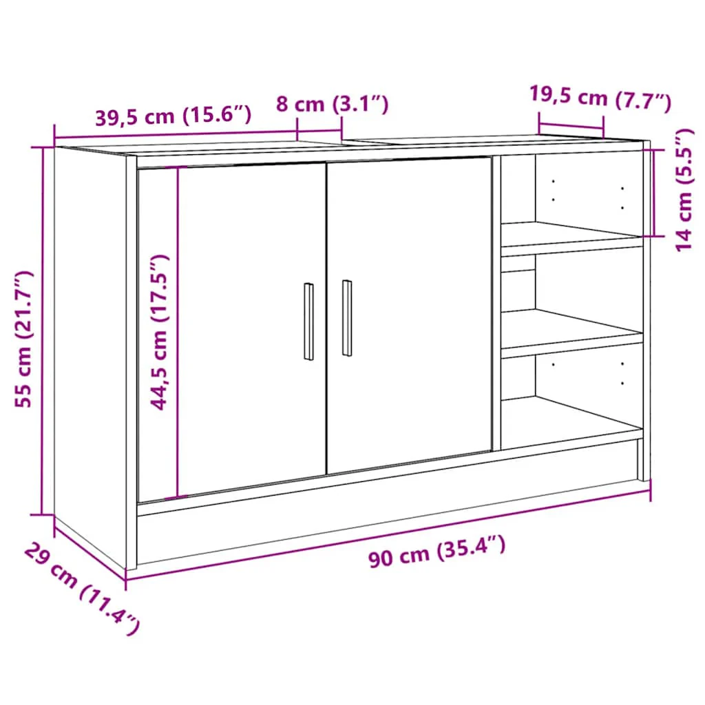underskab til håndvask 90x29x55 cm konstrueret træ sort - Image 10