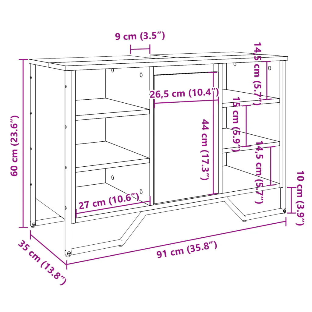 underskab til håndvask 91x35x60 cm konstrueret træ brunt eg - Image 10