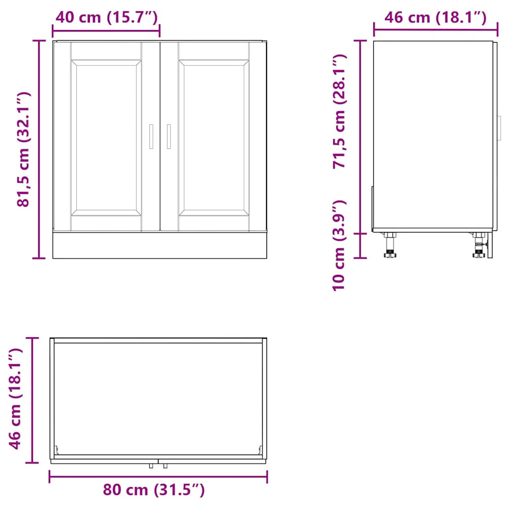 underskab til vask Porto 80x46x81,5 cm konstrueret træ sort - Image 10