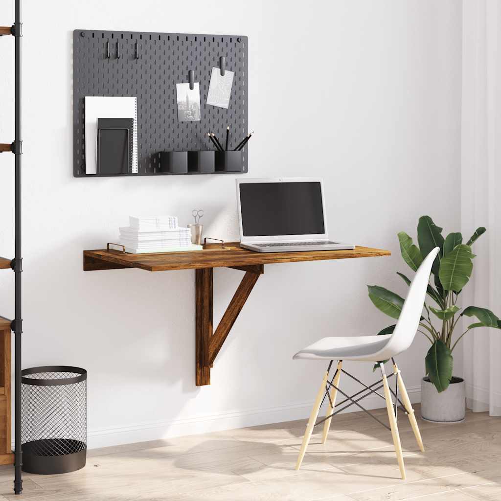 væghængt klapbord 100x60x56 cm konstrueret træ røget egetræ - Image 3