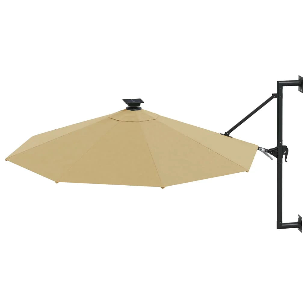 væghængt parasol m. LED-lys 300 cm gråbrun - Image 3