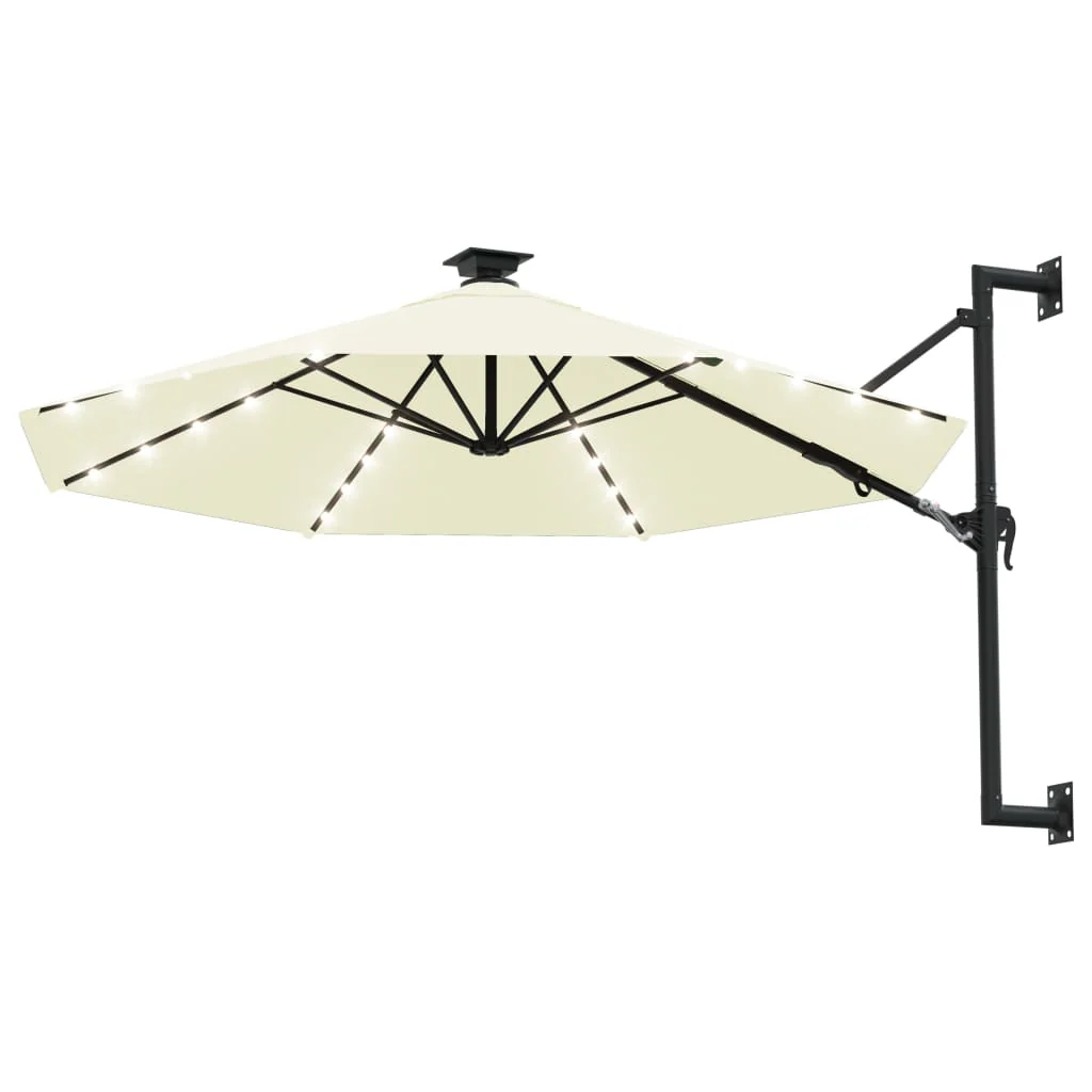væghængt parasol m. LED-lys 300 cm sandfarvet - Image 2