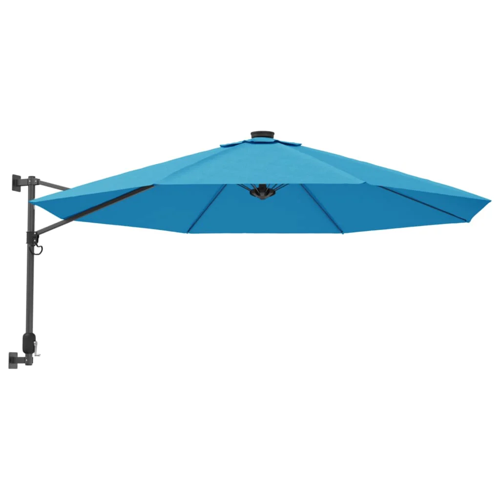 væghængt parasol med LED-lys 290 cm havblå - Image 2
