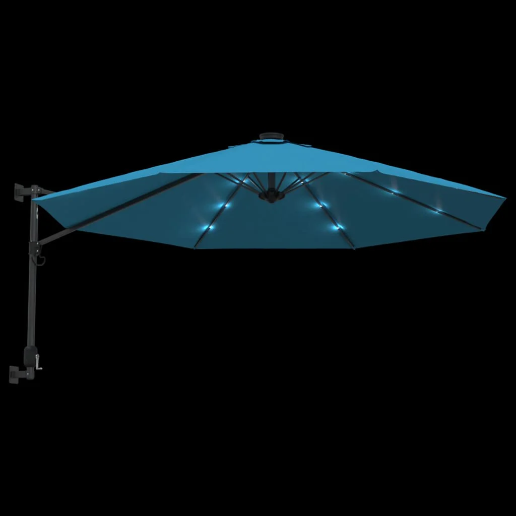 væghængt parasol med LED-lys 290 cm havblå - Image 7