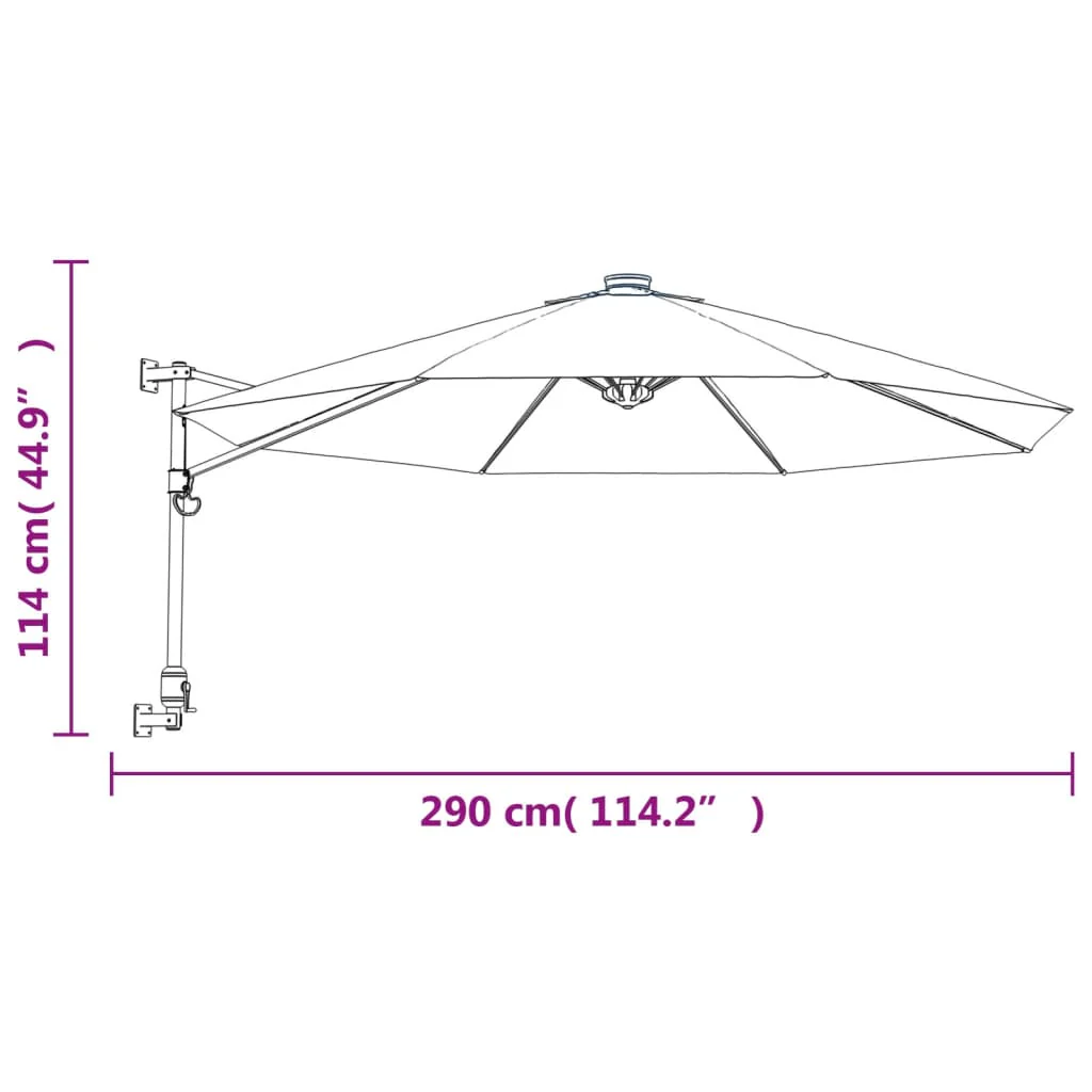 væghængt parasol med LED-lys 290 cm havblå - Image 9