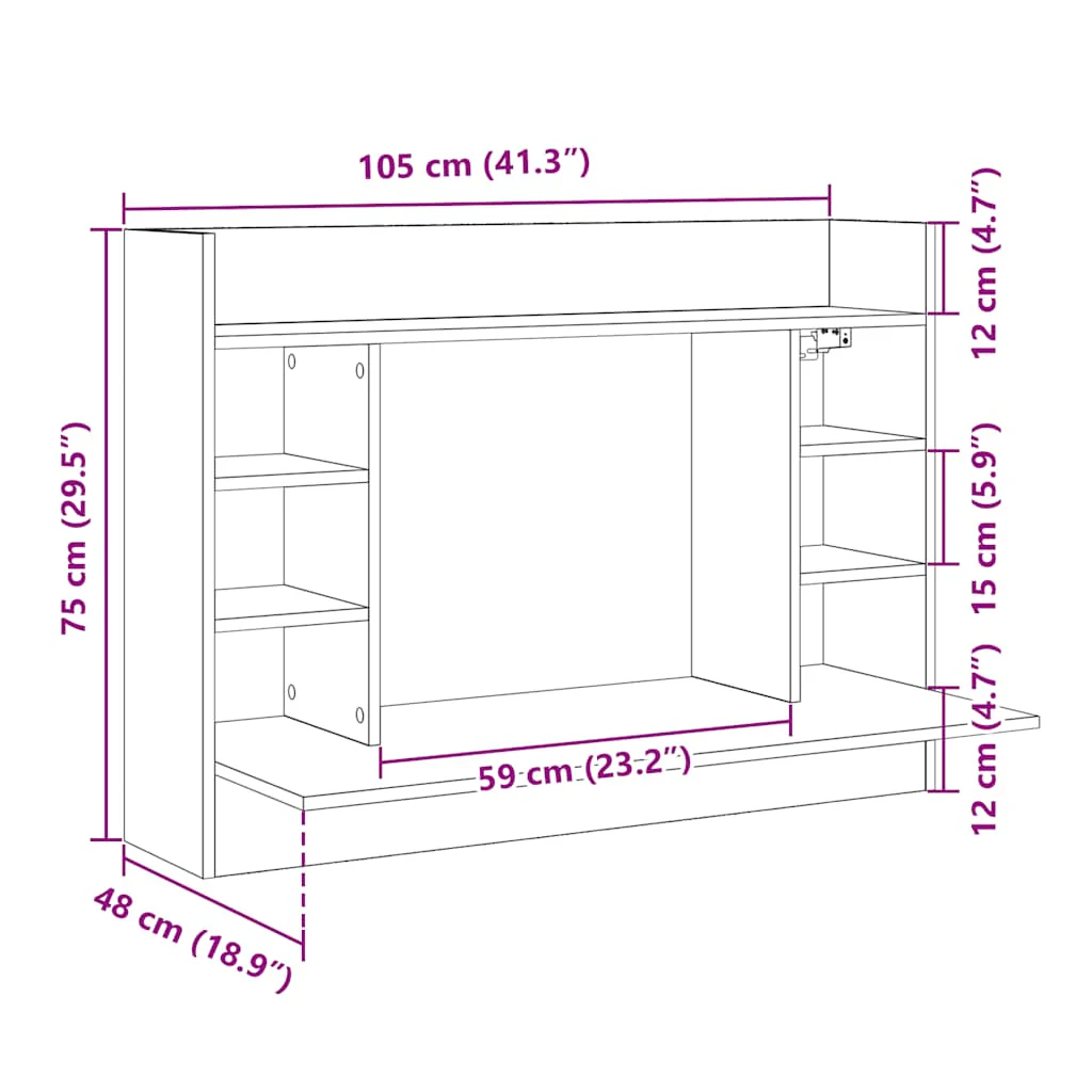 væghængt skrivebord 105x48x75 cm konstrueret træ brun egetræ - Image 9