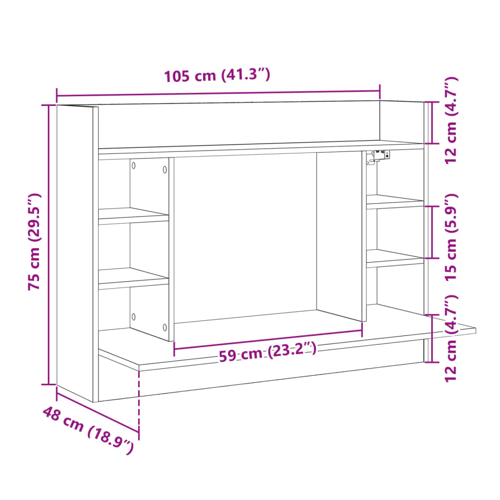 væghængt skrivebord 105x48x75 cm konstrueret træ hvid - Image 9