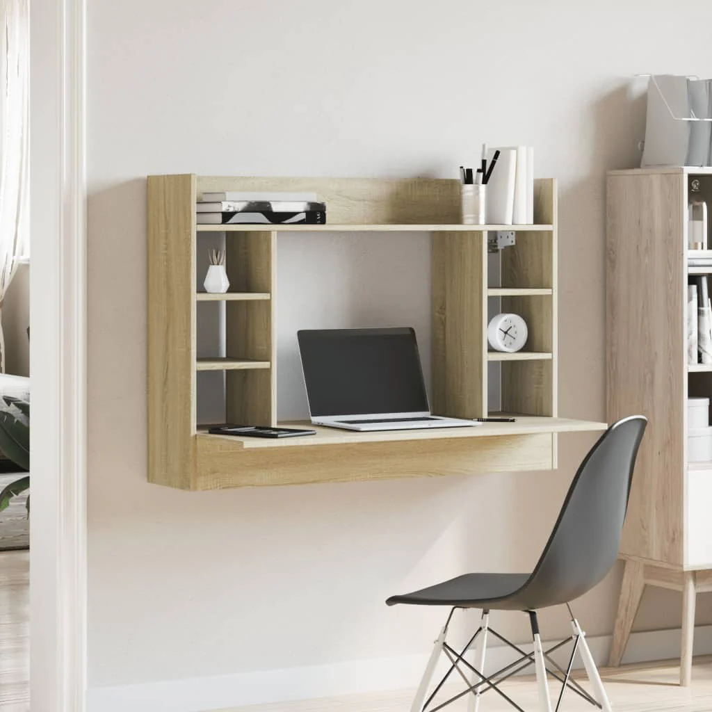 væghængt skrivebord 105x48x75 cm konstrueret træ sonoma-eg - Image 3