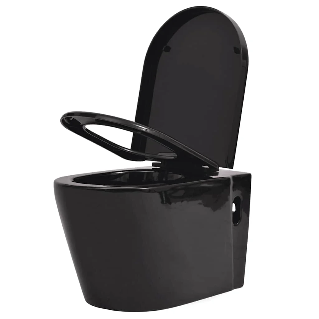 væghængt toilet med skjult cisterne keramisk sort - Image 3