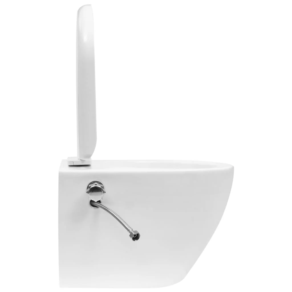 væghængt toilet uden kant med bidetfunktion keramik hvid - Image 6